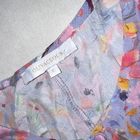 Large OLIVACEOUS Purple Floral Puff Sleeve Dress - Picture 6 of 12